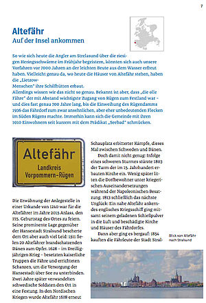 Eine aufgeschlagene Buchseite über Altefähr.