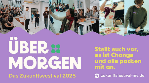 Sechs kleine Bilder. Zu sehen sind junge Menschen. Darunter der Aufruf zum Mitmachen.