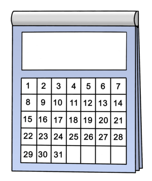 Ein Kalender. Darauf stehen die Zahlen 1 bis 31.